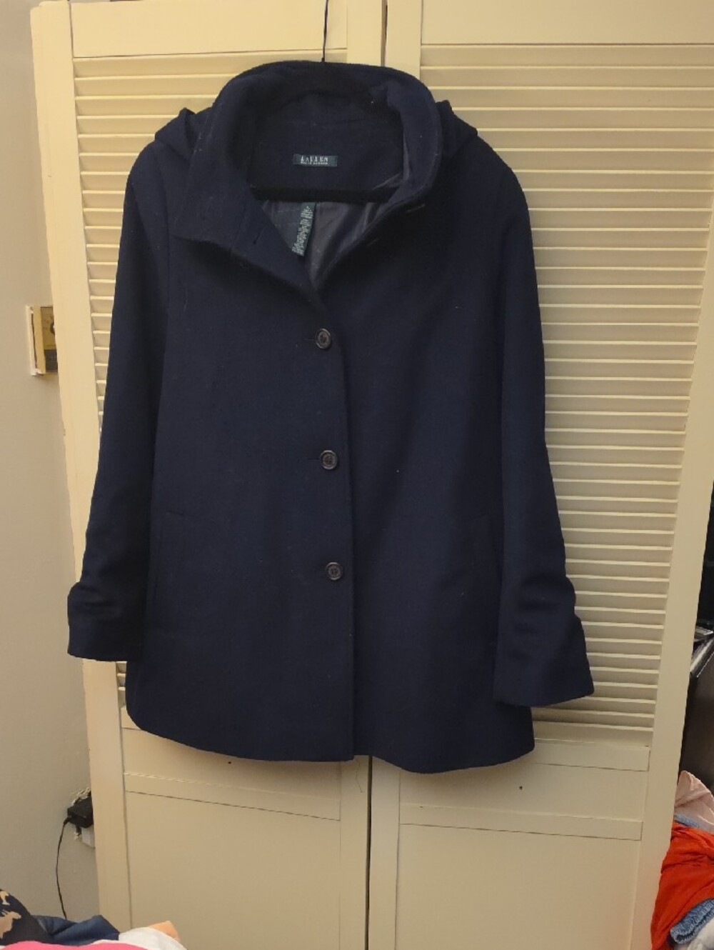 Lauren Ralph Lauren Regal Blue Navy Wool Hooded Pea Coat XL